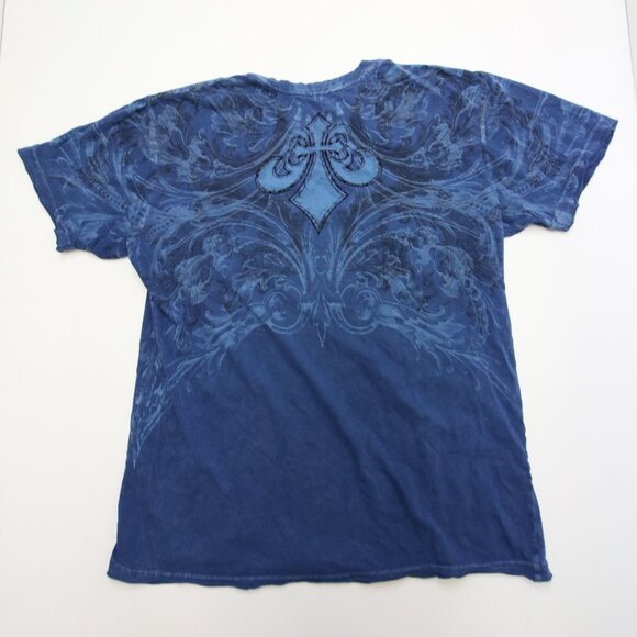 Affliction T-Shirt Large Blue Fleur De Lis READ Distressed Tiny Holes Y2K - Picture 11 of 15